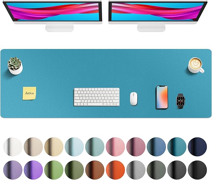 Aothia Faux Leather Desk Mat - Non - Slip PU Leather Desk Blotter, Waterproof Writing Surface, Large Desk Pad for Office & Home (Turquoise, 55" x 17") | Desk Pads Blotters - TrueDesk