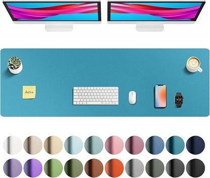 Aothia Faux Leather Desk Mat - Non - Slip PU Leather Desk Blotter, Waterproof Writing Surface, Large Desk Pad for Office & Home (Turquoise, 55" x 17") | Desk Pads Blotters - TrueDesk
