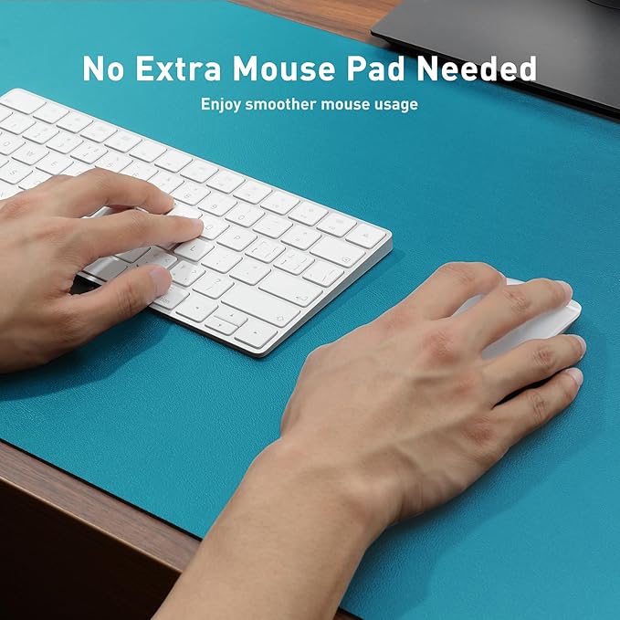 Aothia Faux Leather Desk Mat - Non - Slip PU Leather Desk Blotter, Waterproof Writing Surface, Large Desk Pad for Office & Home (Turquoise, 55" x 17") | Desk Pads Blotters - TrueDesk