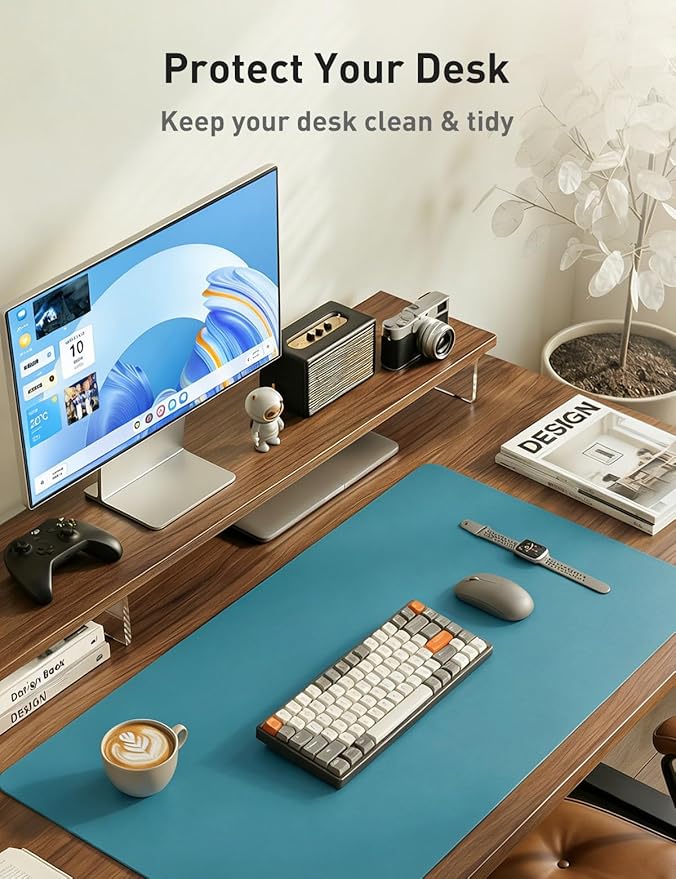 Aothia Faux Leather Desk Mat - Non - Slip PU Leather Desk Blotter, Waterproof Writing Surface, Large Desk Pad for Office & Home (Turquoise, 55" x 17") | Desk Pads Blotters - TrueDesk
