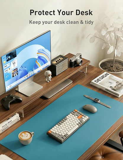 Aothia Faux Leather Desk Mat - Non - Slip PU Leather Desk Blotter, Waterproof Writing Surface, Large Desk Pad for Office & Home (Turquoise, 55" x 17") | Desk Pads Blotters - TrueDesk
