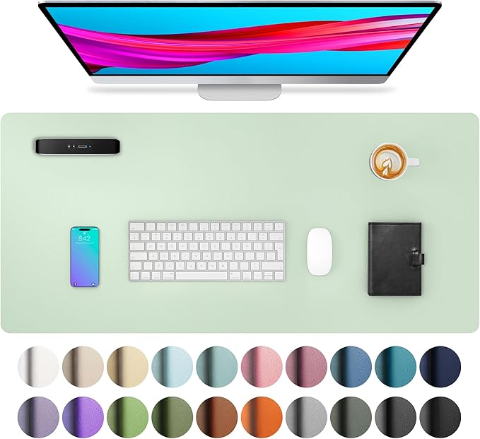 Aothia Large PU Leather Desk Pad Protector - Non - Slip Mouse Pad & Writing Mat for Office/Home, Waterproof, Easy to Clean (23.6" x 13.7", Aqua) | Mouse Pads - TrueDesk