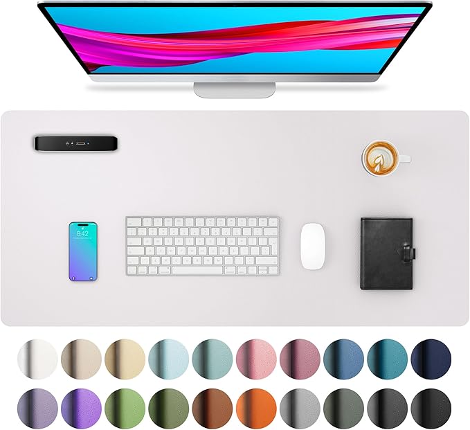 Aothia Large PU Leather Desk Pad Protector – Non - Slip Mouse Pad & Writing Mat for Office/Home, Waterproof, Easy to Clean (23.6" x 13.7", Pale Lavender White) | Desk Pads Blotters - TrueDesk