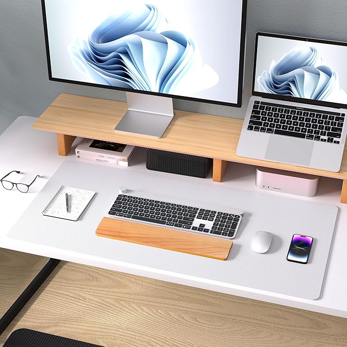 Aothia Large PU Leather Desk Pad Protector – Non - Slip Mouse Pad & Writing Mat for Office/Home, Waterproof, Easy to Clean (23.6" x 13.7", Pale Lavender White) | Desk Pads Blotters - TrueDesk