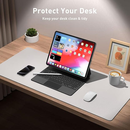 Aothia Large PU Leather Desk Pad Protector – Non - Slip Mouse Pad & Writing Mat for Office/Home, Waterproof, Easy to Clean (23.6" x 13.7", Pale Lavender White) | Desk Pads Blotters - TrueDesk