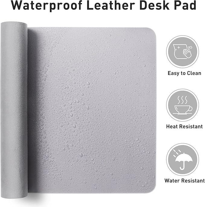 Aothia Large PU Leather Desk Pad Protector - Non - Slip Mouse Pad & Writing Mat for Office/Home, Waterproof, Easy to Clean (23.6" x 13.7", Smoky Lavender) | Mouse Pads - TrueDesk