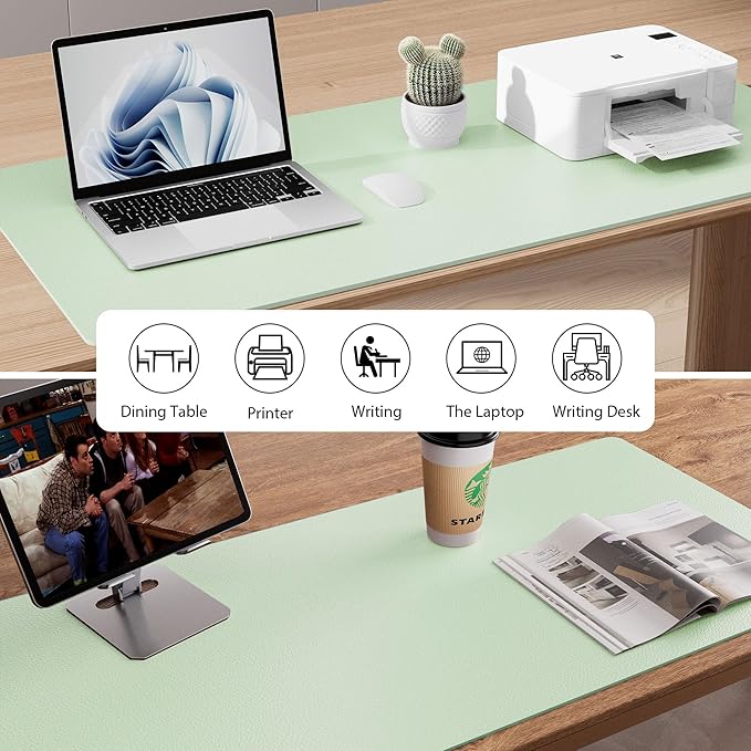 Aothia Large PU Leather Desk Pad Protector – Non - Slip Mouse Pad & Writing Mat for Office/Home, Waterproof, Easy to Clean (31.5" x 15.7", Aqua) | Desk Pads Blotters - TrueDesk