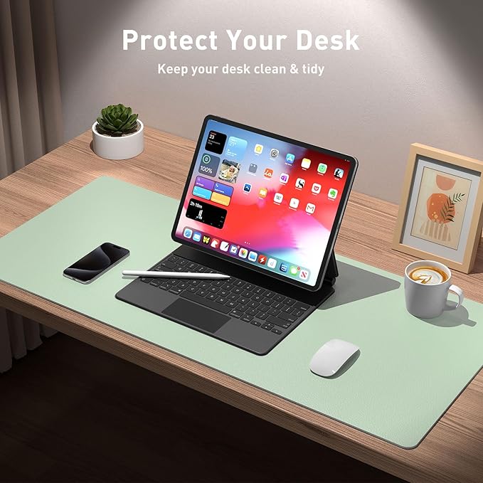 Aothia Large PU Leather Desk Pad Protector – Non - Slip Mouse Pad & Writing Mat for Office/Home, Waterproof, Easy to Clean (31.5" x 15.7", Aqua) | Desk Pads Blotters - TrueDesk