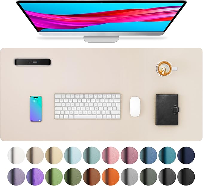 Aothia Large PU Leather Desk Pad Protector – Non - Slip Mouse Pad & Writing Mat for Office/Home, Waterproof, Easy to Clean (31.5" x 15.7", Eggshell) | Desk Pads Blotters - TrueDesk