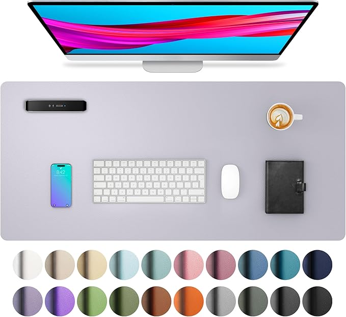 Aothia Large PU Leather Desk Pad Protector – Non - Slip Mouse Pad & Writing Mat for Office/Home, Waterproof, Easy to Clean (31.5" x 15.7", Smoky Lavender) | Desk Pads Blotters - TrueDesk