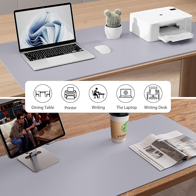 Aothia Large PU Leather Desk Pad Protector – Non - Slip Mouse Pad & Writing Mat for Office/Home, Waterproof, Easy to Clean (31.5" x 15.7", Smoky Lavender) | Desk Pads Blotters - TrueDesk