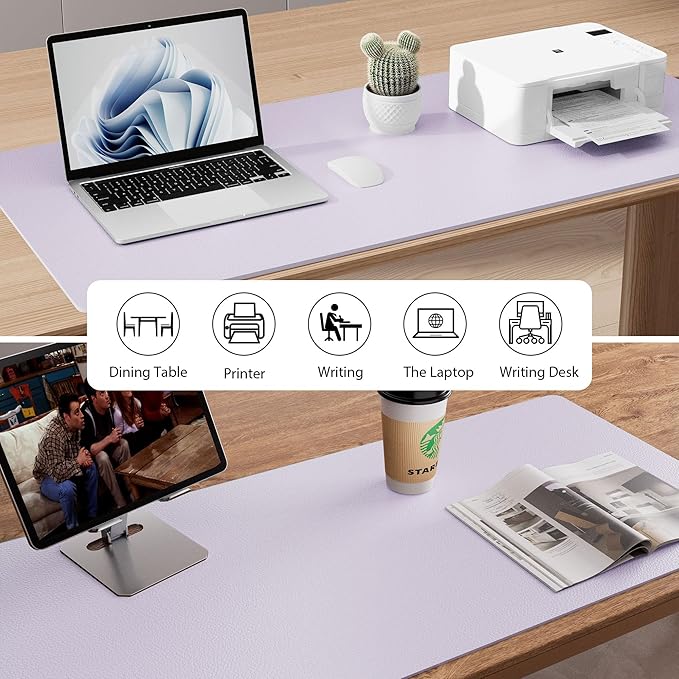 Aothia Large PU Leather Desk Pad Protector - Non - Slip Mouse Pad & Writing Mat for Office/Home, Waterproof, Easy to Clean (31.5"x15.7", Soft Lavender) | Desk Pads Blotters - TrueDesk