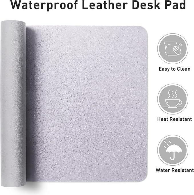 Aothia Large PU Leather Desk Pad Protector - Non - Slip Mouse Pad & Writing Mat for Office/Home, Waterproof, Easy to Clean (31.5"x15.7", Soft Lavender) | Desk Pads Blotters - TrueDesk