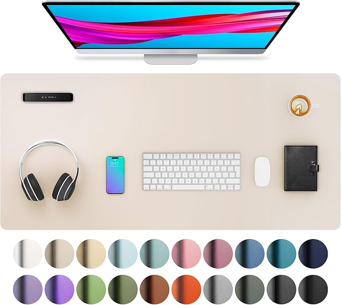 Aothia Large PU Leather Desk Pad Protector – Non - Slip Mouse Pad & Writing Mat for Office/Home, Waterproof, Easy to Clean (36" x 17", Eggshell) | Desk Pads Blotters - TrueDesk