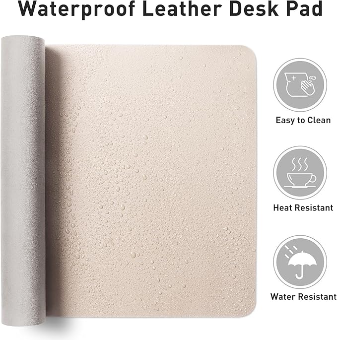 Aothia Large PU Leather Desk Pad Protector – Non - Slip Mouse Pad & Writing Mat for Office/Home, Waterproof, Easy to Clean (36" x 17", Eggshell) | Desk Pads Blotters - TrueDesk