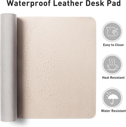 Aothia Large PU Leather Desk Pad Protector – Non - Slip Mouse Pad & Writing Mat for Office/Home, Waterproof, Easy to Clean (36" x 17", Eggshell) | Desk Pads Blotters - TrueDesk