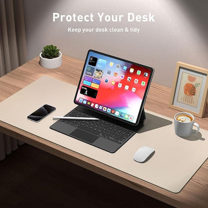 Aothia Large PU Leather Desk Pad Protector – Non - Slip Mouse Pad & Writing Mat for Office/Home, Waterproof, Easy to Clean (36" x 17", Eggshell) | Desk Pads Blotters - TrueDesk