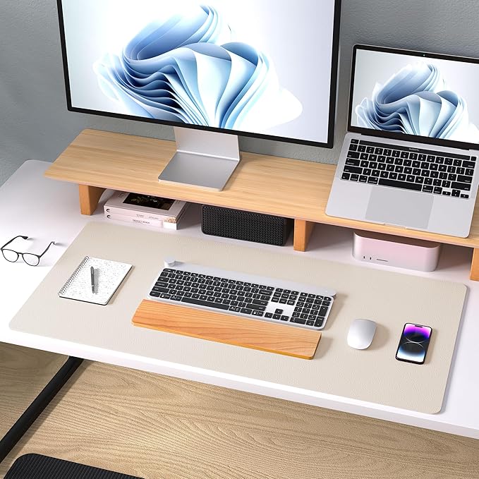 Aothia Large PU Leather Desk Pad Protector – Non - Slip Mouse Pad & Writing Mat for Office/Home, Waterproof, Easy to Clean (36" x 17", Eggshell) | Desk Pads Blotters - TrueDesk