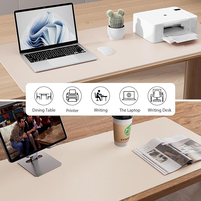 Aothia Large PU Leather Desk Pad Protector – Non - Slip Mouse Pad & Writing Mat for Office/Home, Waterproof, Easy to Clean (36" x 17", Eggshell) | Desk Pads Blotters - TrueDesk