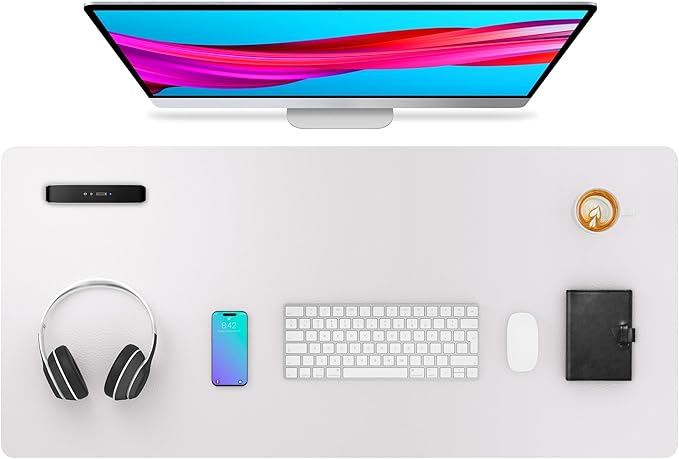Aothia Large PU Leather Desk Pad Protector – Non - Slip Mouse Pad & Writing Mat for Office/Home, Waterproof, Easy to Clean (36" x 17", Pale Lavender White) | Desk Pads Blotters - TrueDesk