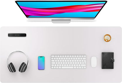 Aothia Large PU Leather Desk Pad Protector – Non - Slip Mouse Pad & Writing Mat for Office/Home, Waterproof, Easy to Clean (36" x 17", Pale Lavender White) | Desk Pads Blotters - TrueDesk