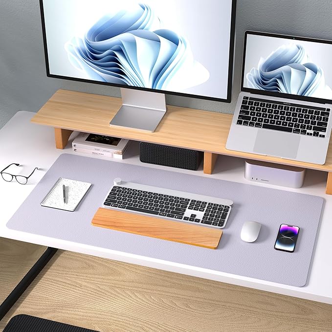 Aothia Large PU Leather Desk Pad Protector – Non - Slip Mouse Pad & Writing Mat for Office/Home, Waterproof, Easy to Clean (36" x 17", Soft Lavender) | Desk Pads Blotters - TrueDesk