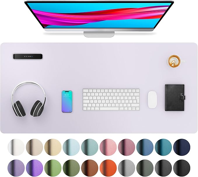 Aothia Large PU Leather Desk Pad Protector – Non - Slip Mouse Pad & Writing Mat for Office/Home, Waterproof, Easy to Clean (36" x 17", Soft Lavender) | Desk Pads Blotters - TrueDesk