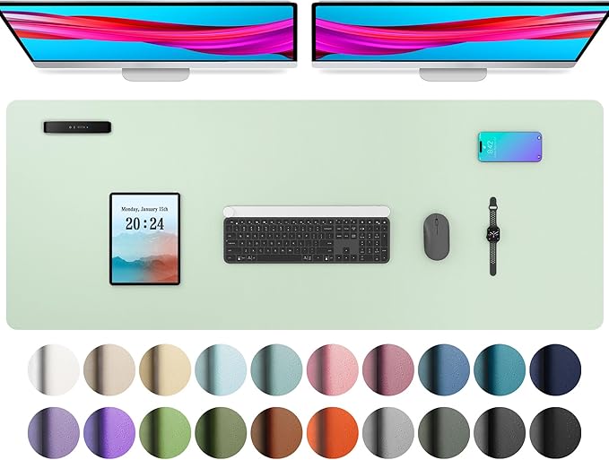 Aothia Large PU Leather Desk Pad Protector - Non - Slip Mouse Pad & Writing Mat for Office/Home, Waterproof, Easy to Clean (48" x 17",Aqua) | Mouse Pads - TrueDesk