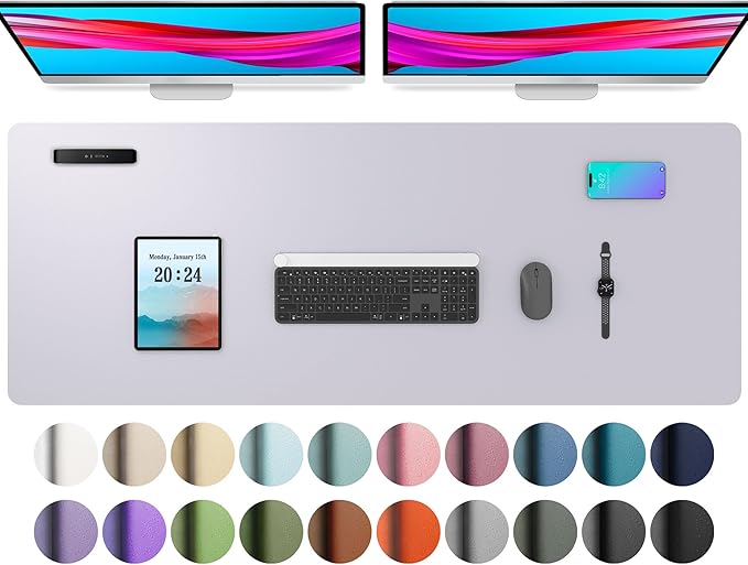 Aothia Large PU Leather Desk Pad Protector – Non - Slip Mouse Pad & Writing Mat for Office/Home, Waterproof, Easy to Clean (Smoky Lavender, 48" x 17") | Mouse Pads - TrueDesk