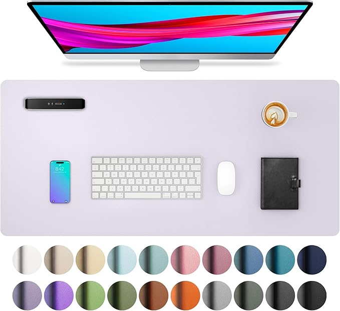 Aothia Large PU Leather Desk Pad Protector – Non - Slip Mouse Pad & Writing Mat for Office/Home, Waterproof, Easy to Clean (Soft Lavender, 23.6" x 13.7") | Mouse Pads - TrueDesk