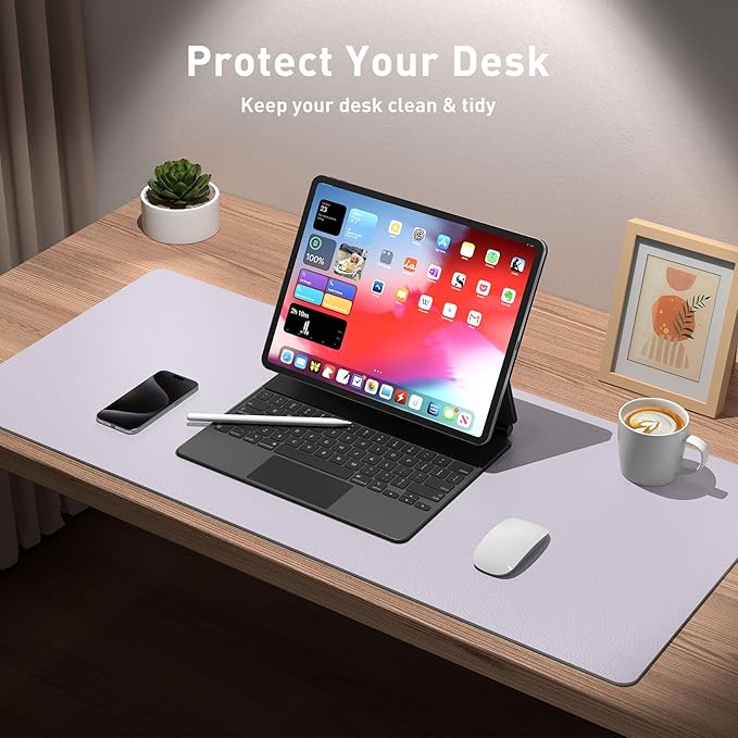 Aothia Large PU Leather Desk Pad Protector – Non - Slip Mouse Pad & Writing Mat for Office/Home, Waterproof, Easy to Clean (Soft Lavender, 23.6" x 13.7") | Mouse Pads - TrueDesk