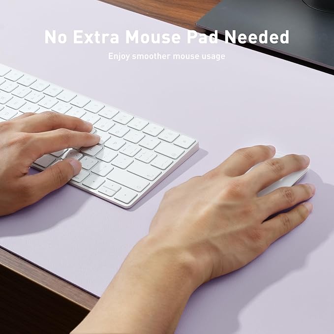 Aothia Large PU Leather Desk Pad Protector – Non - Slip Mouse Pad & Writing Mat for Office/Home, Waterproof, Easy to Clean (Soft Lavender, 23.6" x 13.7") | Mouse Pads - TrueDesk