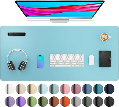 Aothia Large PU Leather Desk Pad Protector – Non - Slip Mouse Pad & Writing Mat for Office/Home, Waterproof, Easy to Clean(36" x 17", Blue Topaz) | Desk Pads Blotters - TrueDesk
