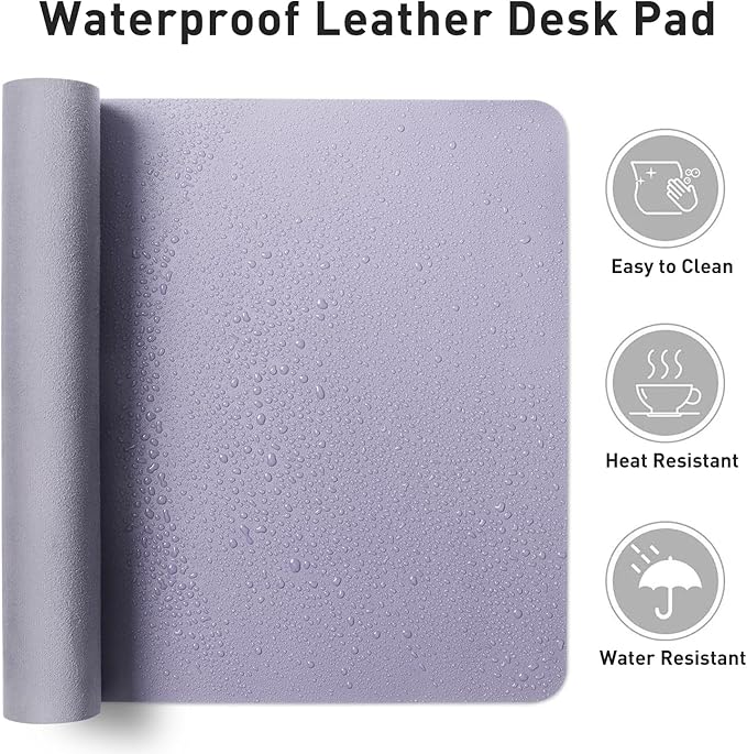 Aothia Leather Desk Pad - Protector and Blotter, Mouse Pad and Office Mat, Non - Slip PU Leather Laptop Desk Pad, Waterproof Writing Pad for Office and Home (36" x 17", Lavender) | Mouse Pads - TrueDesk