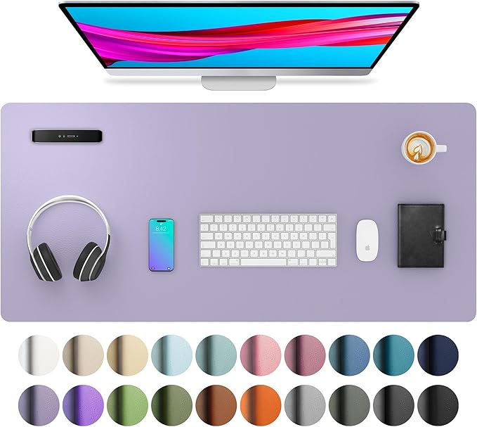 Aothia Leather Desk Pad - Protector and Blotter, Mouse Pad and Office Mat, Non - Slip PU Leather Laptop Desk Pad, Waterproof Writing Pad for Office and Home (36" x 17", Lavender) | Mouse Pads - TrueDesk