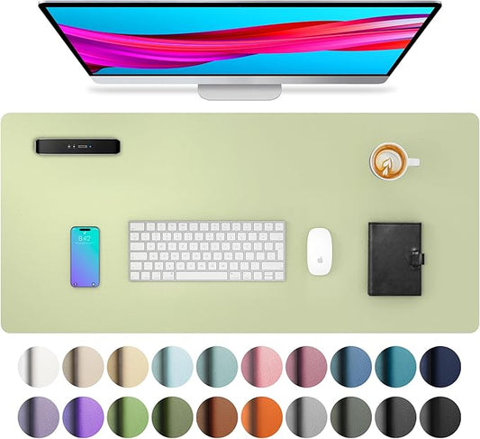 Aothia Leather Desk Pad Protector, Large Mouse Pad, Office Desk Mat, Non - Slip PU Leather Desk Blotter, Laptop Desk Pad, Waterproof Desk Writing Pad for Office and Home (Grass Green, 23.6" x 13.7") | Desk Pads Blotters - TrueDesk