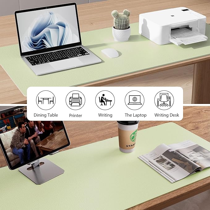 Aothia Leather Desk Pad Protector, Large Mouse Pad, Office Desk Mat, Non - Slip PU Leather Desk Blotter, Laptop Desk Pad, Waterproof Desk Writing Pad for Office and Home (Grass Green, 23.6" x 13.7") | Desk Pads Blotters - TrueDesk