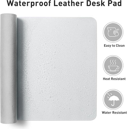 Aothia Leather Desk Pad Protector, Large Mouse Pad, Office Mat, Non - Slip PU Leather Blotter, Laptop Desk Pad, Waterproof Writing Pad for Office and Home (Barely Grey, 23.6" x 13.7") | Desk Pads Blotters - TrueDesk