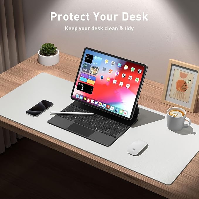 Aothia Leather Desk Pad Protector, Large Mouse Pad, Office Mat, Non - Slip PU Leather Blotter, Laptop Desk Pad, Waterproof Writing Pad for Office and Home (Barely Grey, 23.6" x 13.7") | Desk Pads Blotters - TrueDesk
