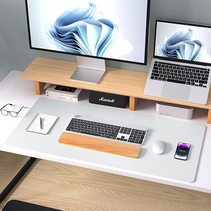 Aothia Leather Desk Pad Protector, Large Mouse Pad, Office Mat, Non - Slip PU Leather Blotter, Laptop Desk Pad, Waterproof Writing Pad for Office and Home (Barely Grey, 23.6" x 13.7") | Desk Pads Blotters - TrueDesk