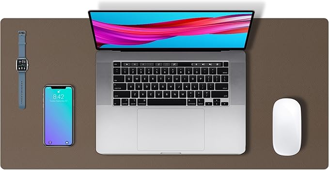 Aothia Leather Desk Pad Protector, Large Mouse Pad, Office Mat, Non - Slip PU Leather Blotter, Laptop Desk Pad, Waterproof Writing Pad for Office and Home (Coffee, 23.6" x 13.7") | Desk Pads Blotters - TrueDesk