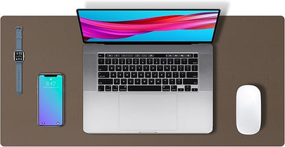 Aothia Leather Desk Pad Protector, Large Mouse Pad, Office Mat, Non - Slip PU Leather Blotter, Laptop Desk Pad, Waterproof Writing Pad for Office and Home (Coffee, 23.6" x 13.7") | Desk Pads Blotters - TrueDesk
