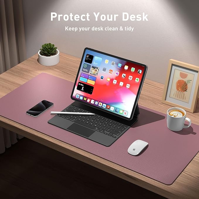 Aothia Leather Desk Pad Protector, Mouse Pad, Office Desk Mat, 31.5" x 15.7" Non - Slip PU Leather Desk Blotter, Laptop Desk Pad, Waterproof Desk Writing Pad for Office and Home (Dark Pink) | Mouse Pads - TrueDesk