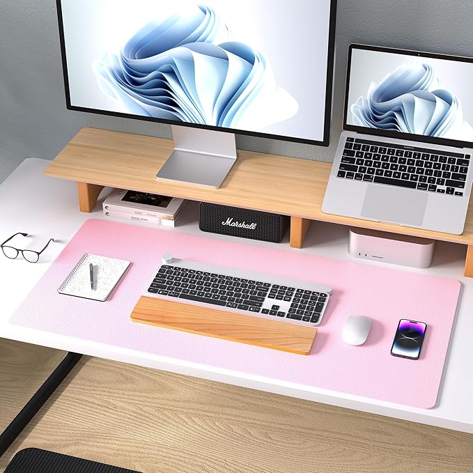 Aothia Leather Desk Pad Protector, Mouse Pad, Office Desk Mat, Non - Slip PU Leather Desk Blotter, Laptop Desk Pad, Waterproof Desk Writing Pad for Office and Home (23.6" x 13.7", Fairy Pink) | Mouse Pads - TrueDesk