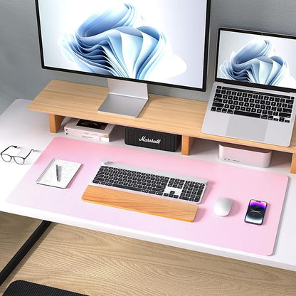 Aothia Leather Desk Pad Protector, Mouse Pad, Office Desk Mat, Non - Slip PU Leather Desk Blotter, Laptop Desk Pad, Waterproof Desk Writing Pad for Office and Home (23.6" x 13.7", Fairy Pink) | Mouse Pads - TrueDesk