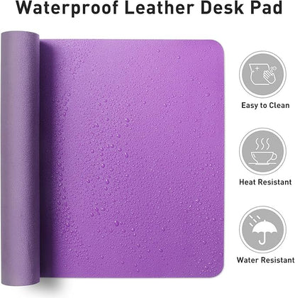 Aothia Leather Desk Pad Protector, Mouse Pad, Office Desk Mat, Non - Slip PU Leather Desk Blotter, Laptop Desk Pad, Waterproof Desk Writing Pad for Office and Home (23.6" x 13.7", Iris Violet) | Mouse Pads - TrueDesk