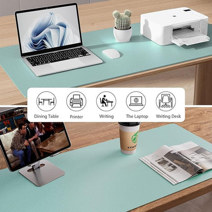 Aothia Leather Desk Pad Protector, Mouse Pad, Office Desk Mat, Non - Slip PU Leather Desk Blotter, Laptop Desk Pad, Waterproof Desk Writing Pad for Office and Home (23.6" x 13.7", Light Blue) | Mouse Pads - TrueDesk
