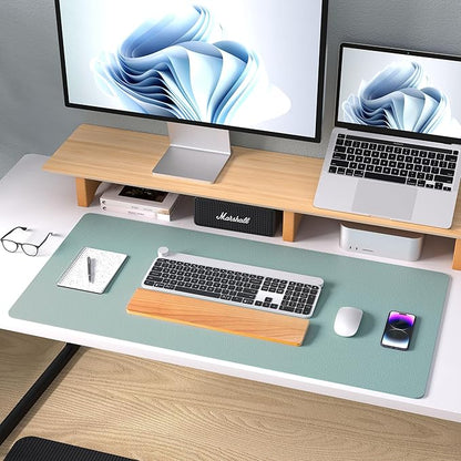 Aothia Leather Desk Pad Protector, Mouse Pad, Office Desk Mat, Non - Slip PU Leather Desk Blotter, Laptop Desk Pad, Waterproof Desk Writing Pad for Office and Home (23.6" x 13.7", Light Blue) | Mouse Pads - TrueDesk