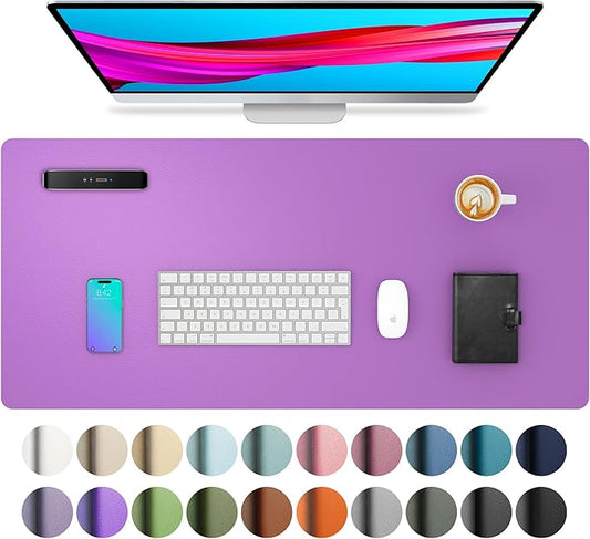 Aothia Leather Desk Pad Protector, Mouse Pad, Office Desk Mat, Non - Slip PU Leather Desk Blotter, Laptop Desk Pad, Waterproof Desk Writing Pad for Office and Home (23.6" x 13.7", Iris Violet) | Mouse Pads - TrueDesk