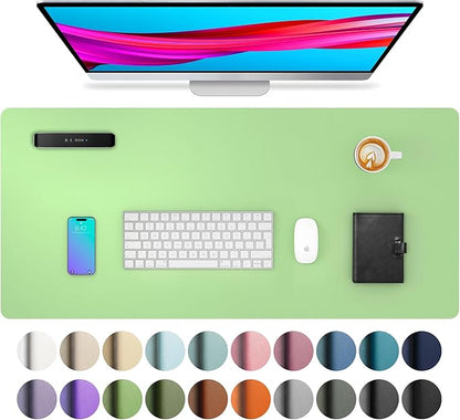 Aothia Leather Desk Pad Protector, Mouse Pad, Office Desk Mat, Non - Slip PU Leather Desk Blotter, Laptop Desk Pad, Waterproof Desk Writing Pad for Office and Home (23.6" x 13.7", Foam Green) | Mouse Pads - TrueDesk